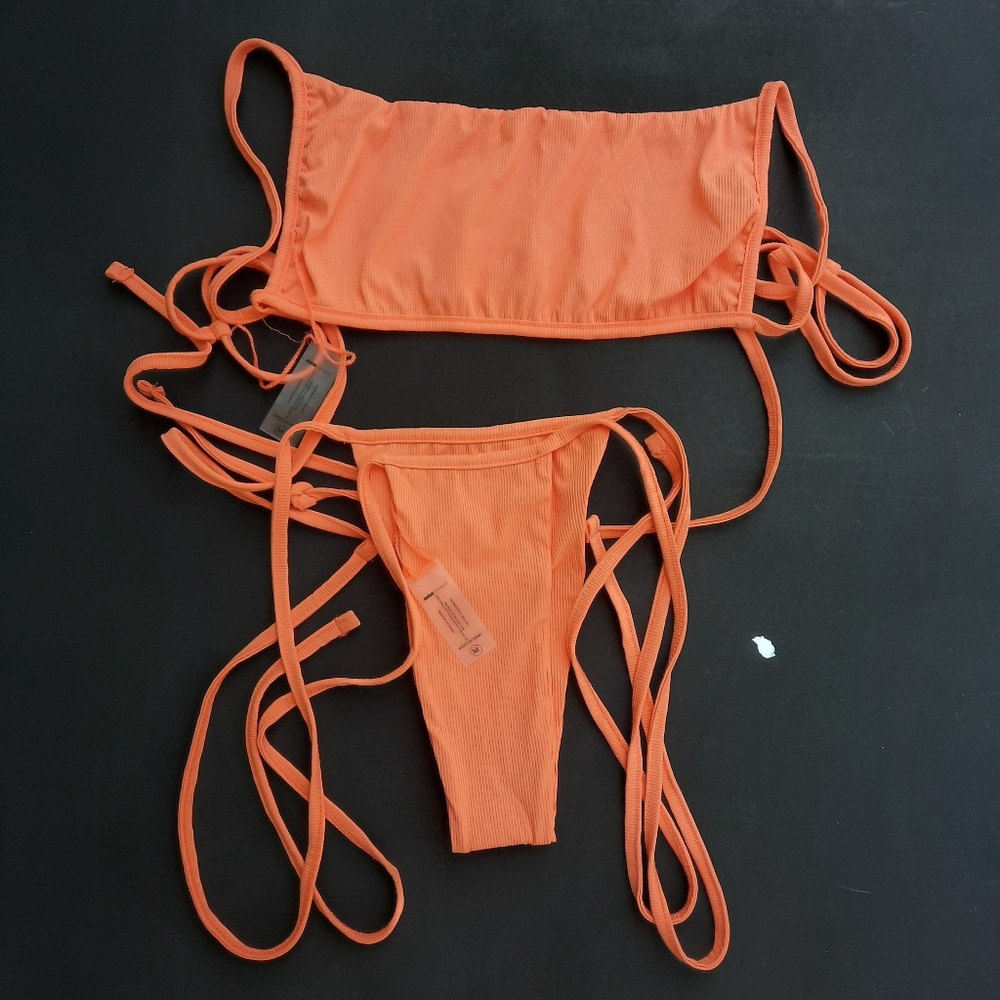 Fashion Nova Women's Two Piece Trendy Bikini Size Medium Orange Swimwear New